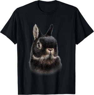 Fox Republic Design Black Netherland Dwarf Rabbit Bust Women's Adult Modern Animal Theme Cotton Polyester T-Shirt - T-Shirt | Black