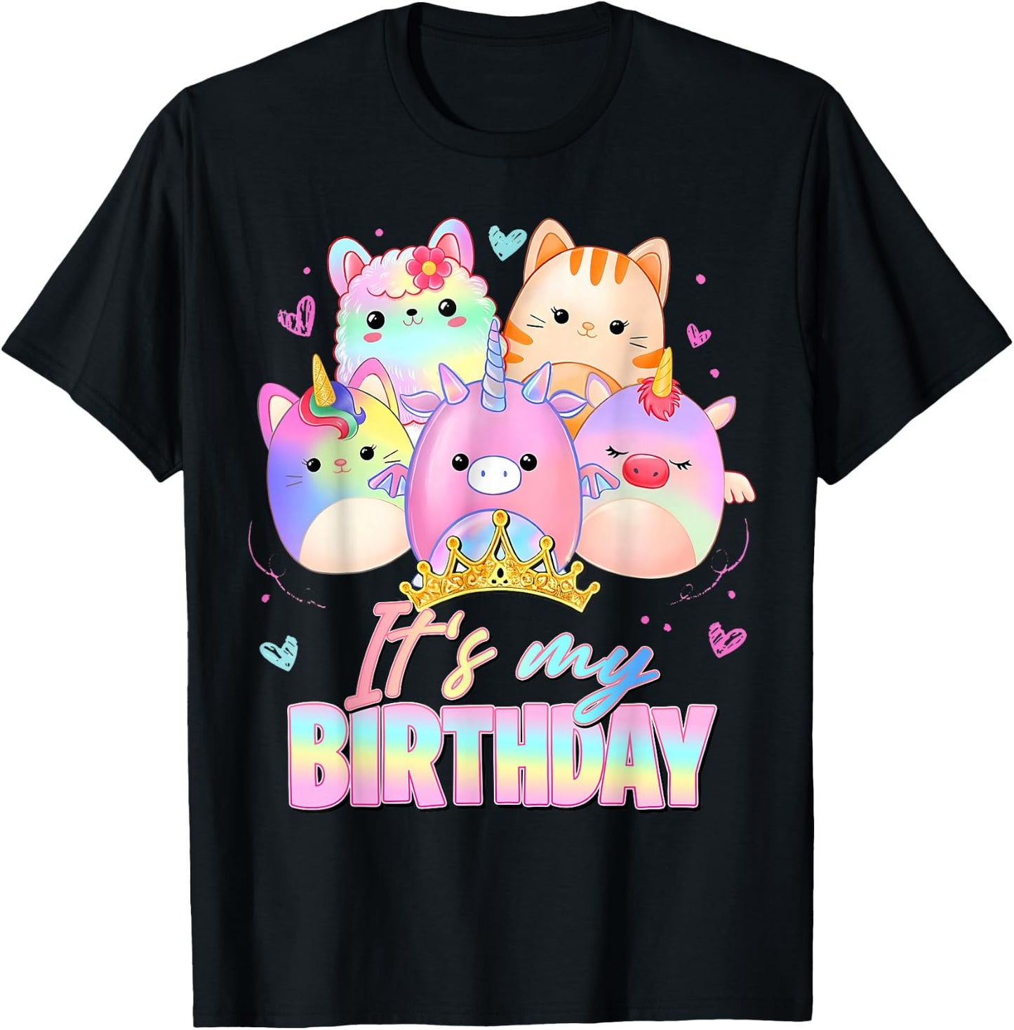 Cute It's My Birthday Girl Squish Squad Funny Birthday Party T-Shirt - T-Shirt | Black