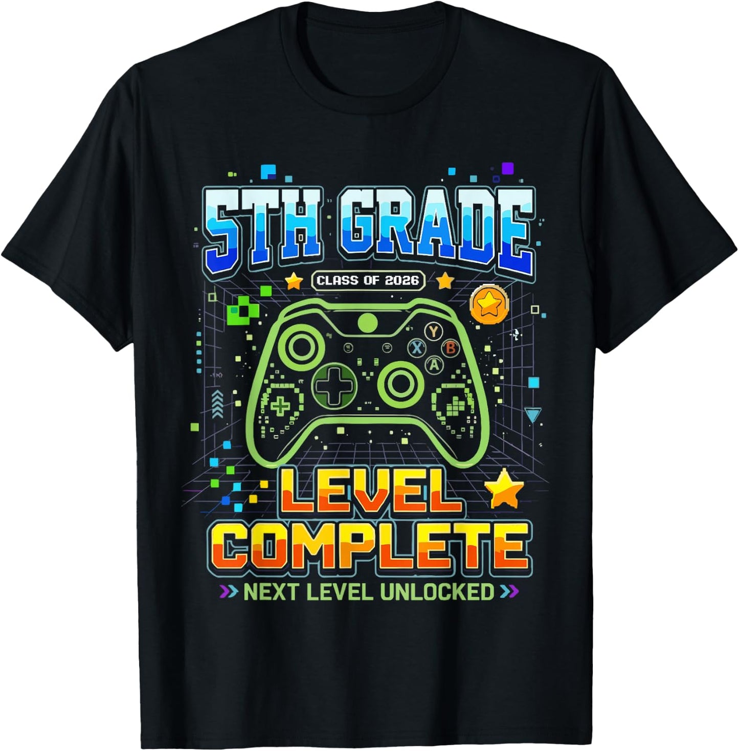Gaming Graduation Shirt, 5th Grade Level Complete T-Shirt - T-Shirt | Black