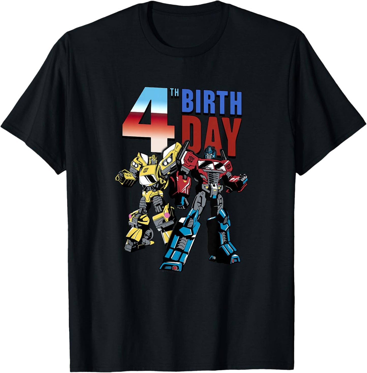 Transformers 4th Birthday Optimus Prime and Bumblebee Poster T-Shirt - T-Shirt | Black