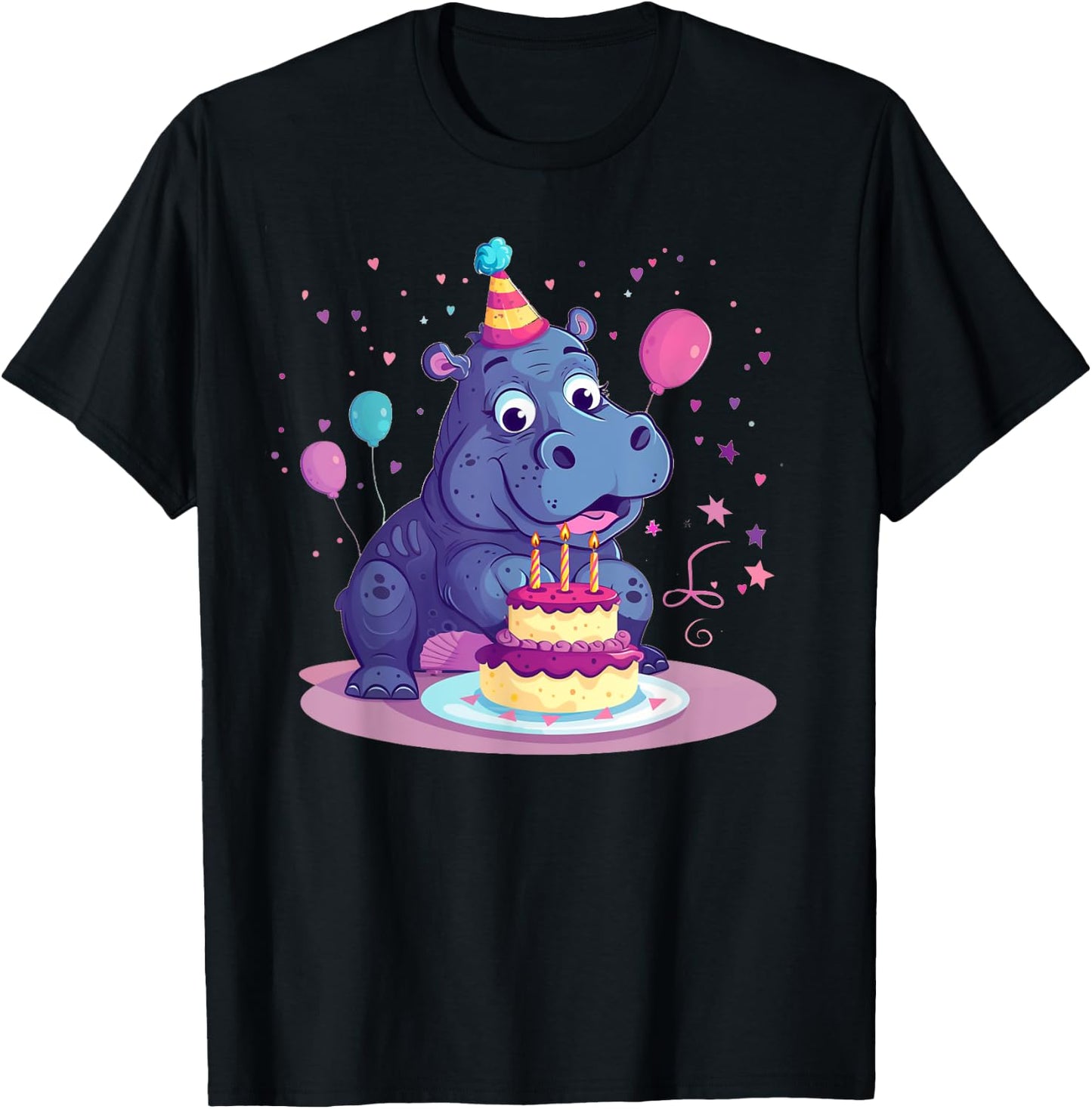 Happy Birthday Hippo Costume T-Shirt - T-Shirt | Black
