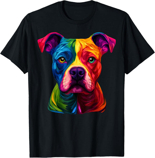 Colorful Staffordshire Bull Terrier Face Staffy Dog Black T-Shirt - T-Shirt | Black