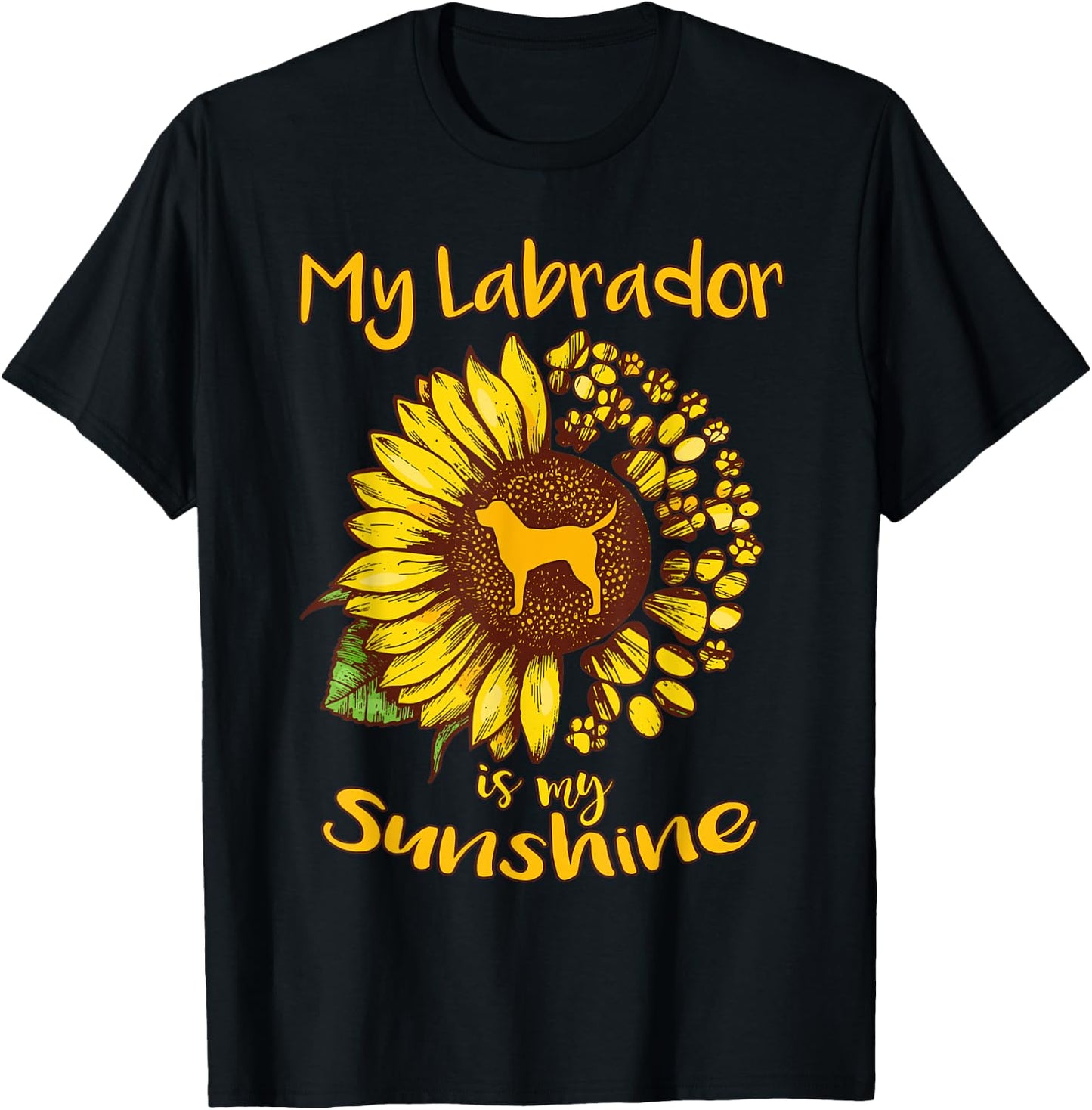 Labrador Retriever Dog My Sunshine Sunflower Dog Paw Puppy Men Women Kids T-Shirt - T-Shirt | Black