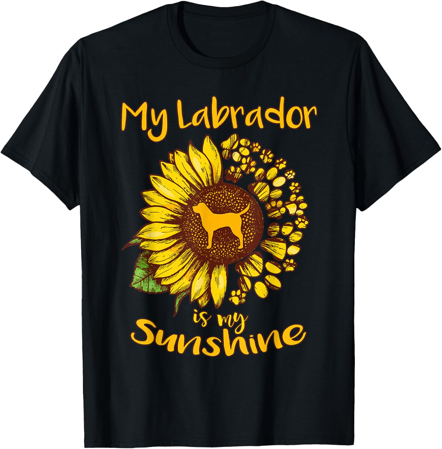 Labrador Retriever Dog My Sunshine Sunflower Dog Paw Puppy Men Women Kids T-Shirt - T-Shirt | Black