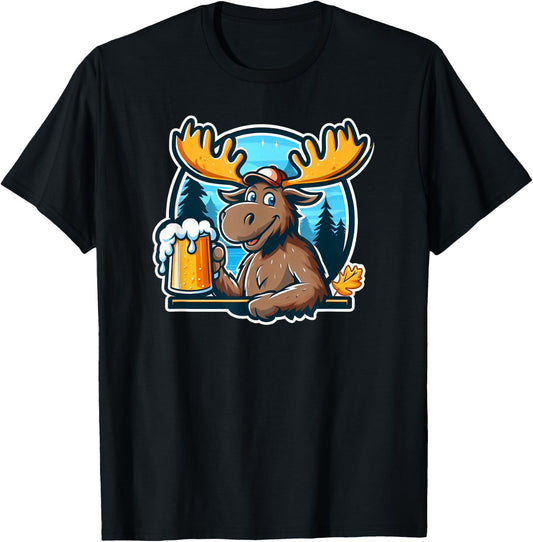 Moose Drinking Beer Camping Fun T-Shirt - T-Shirt | Black