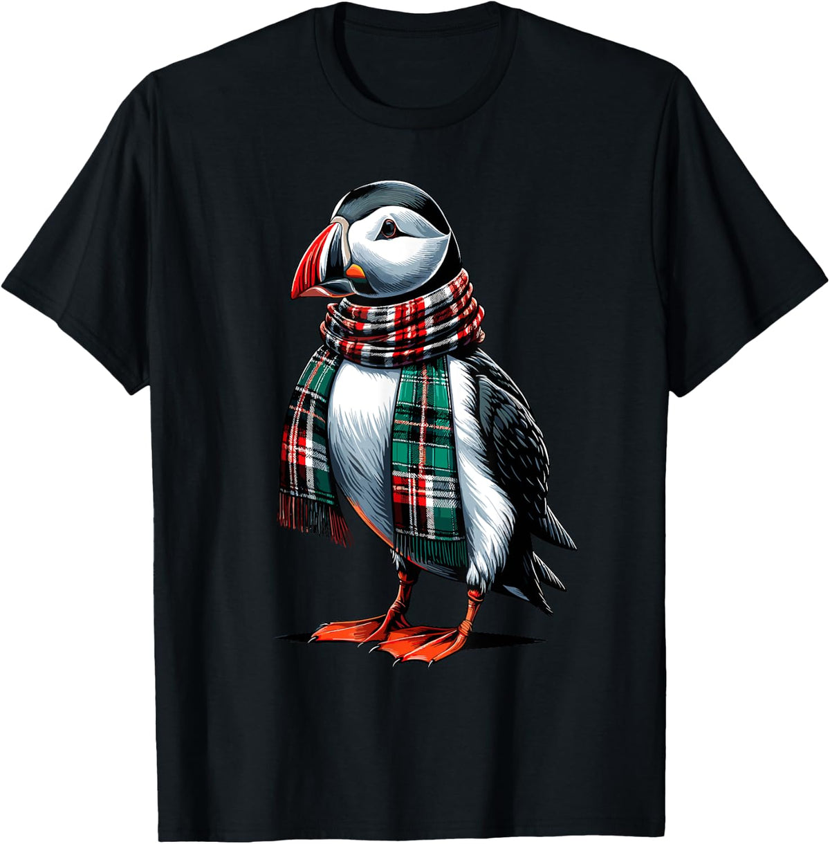 Puffin | Puffin Bird With Scarf & Cute Puffin , Small, Black T-Shirt - T-Shirt | Black