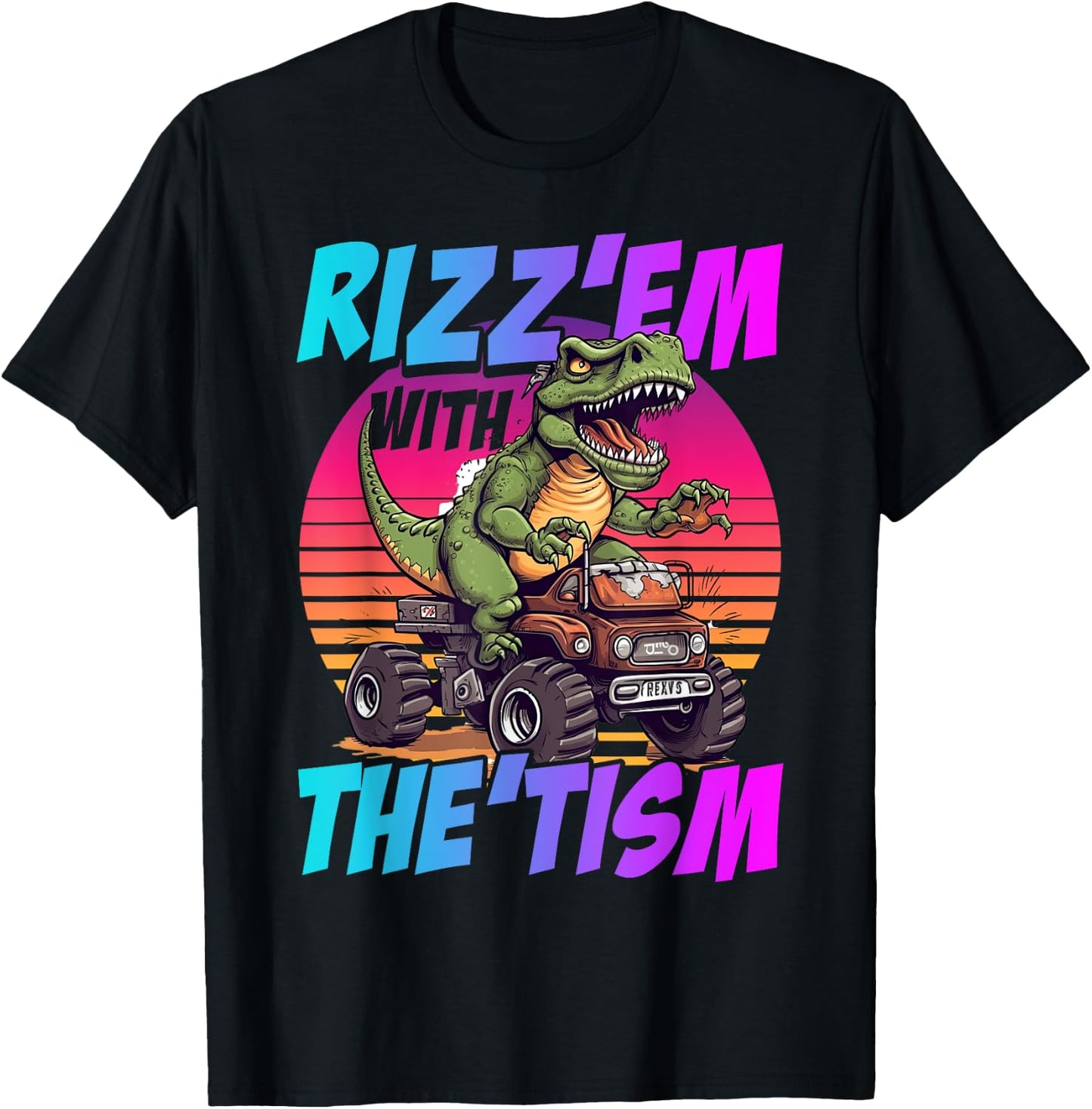 Rizz 'Em With The Tism Dinosaur T-Rex Meme Funny Autism T-Shirt - T-Shirt | Black
