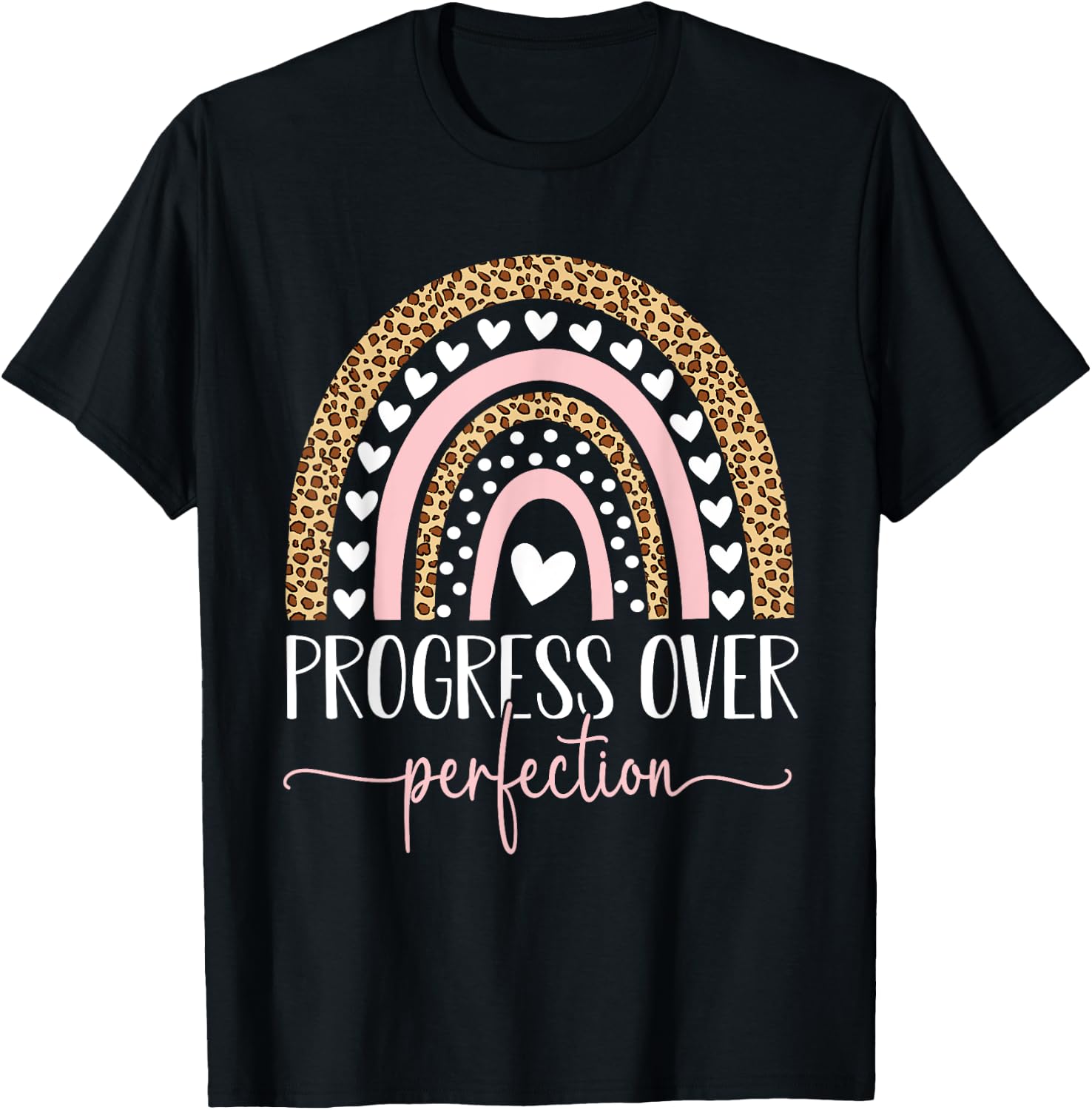 Motivational Progress Over Perfection Teacher School T-Shirt - T-Shirt | Black