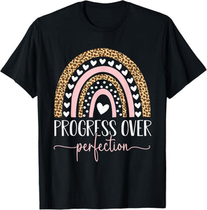 Motivational Progress Over Perfection Teacher School T-Shirt - T-Shirt | Black