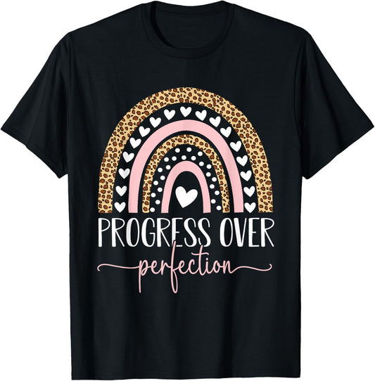 Motivational Progress Over Perfection Teacher School T-Shirt - T-Shirt | Black