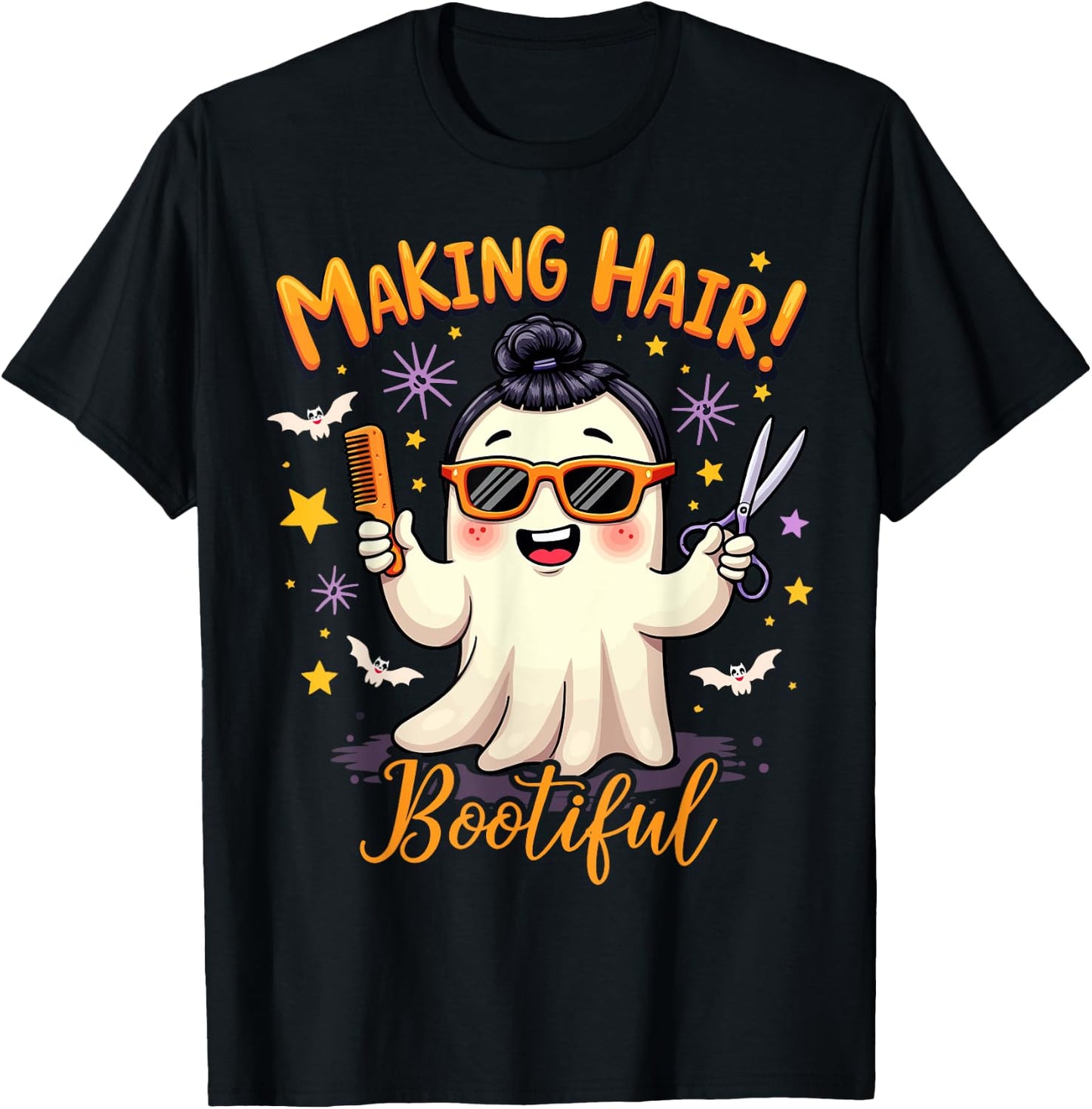 Making Hair Bootiful Ghost Funny Halloween Hairstylist T-Shirt - T-Shirt | Black