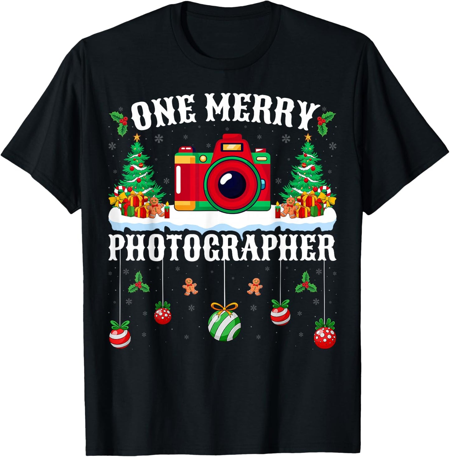 One Merry Photographer Xmas Holiday Photography Christmas T-Shirt - T-Shirt | Black