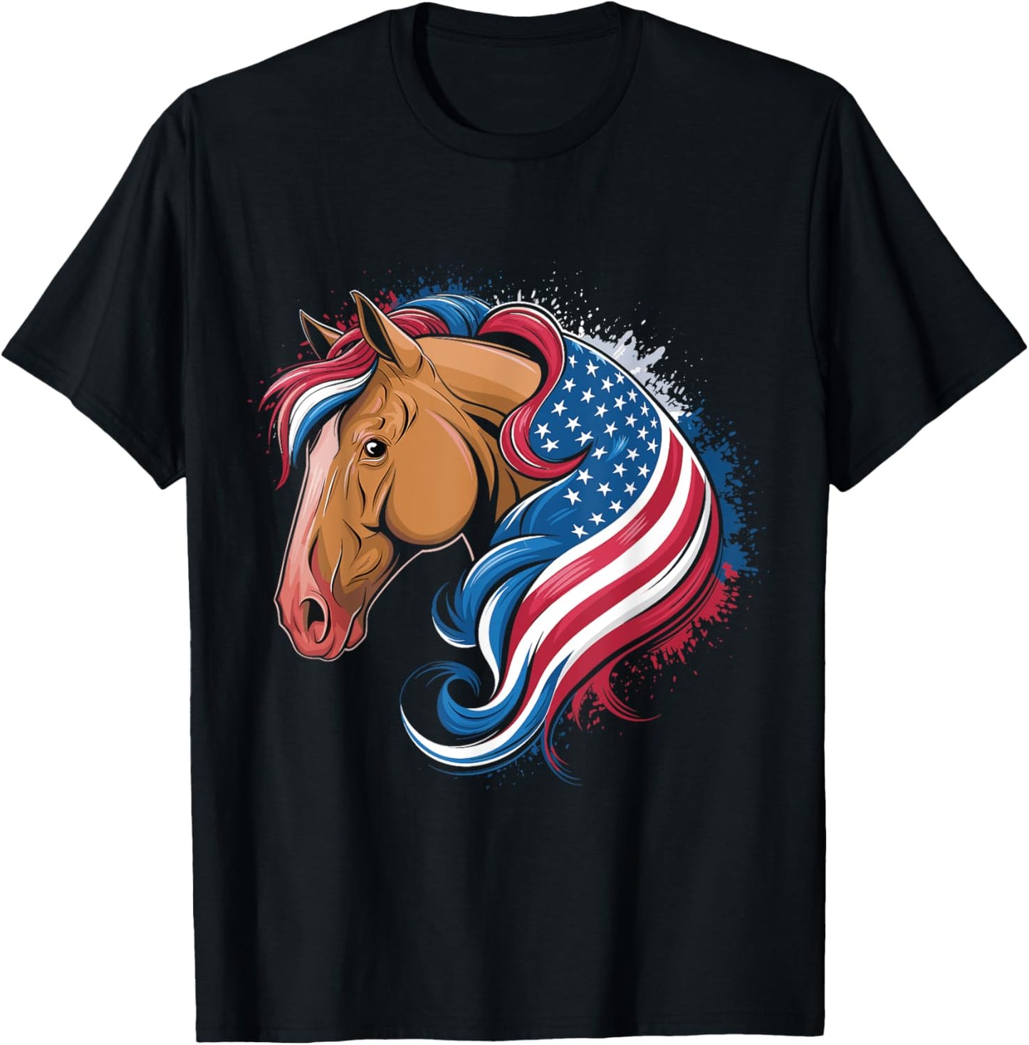 4th Of July Horse Lovers Red White And Blue American Flag T-Shirt - T-Shirt | Black