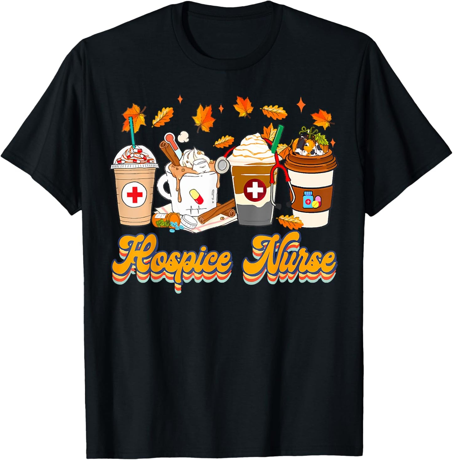 Vintage Hospice Nurse Fall Vibes Autumn Season Clothing T-Shirt - T-Shirt | Black