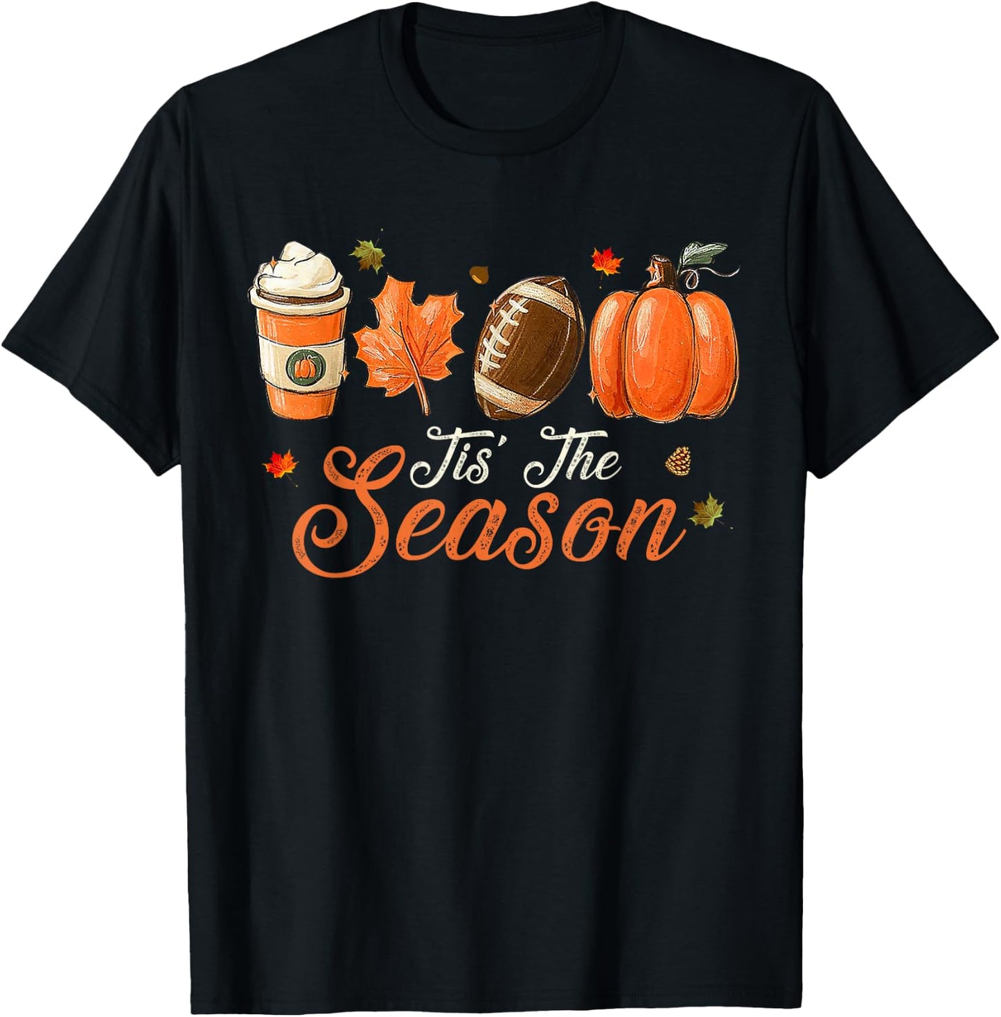 Pumpkin Spice Football Tis The Season Fall Thanksgiving T-Shirt - T-Shirt | Black