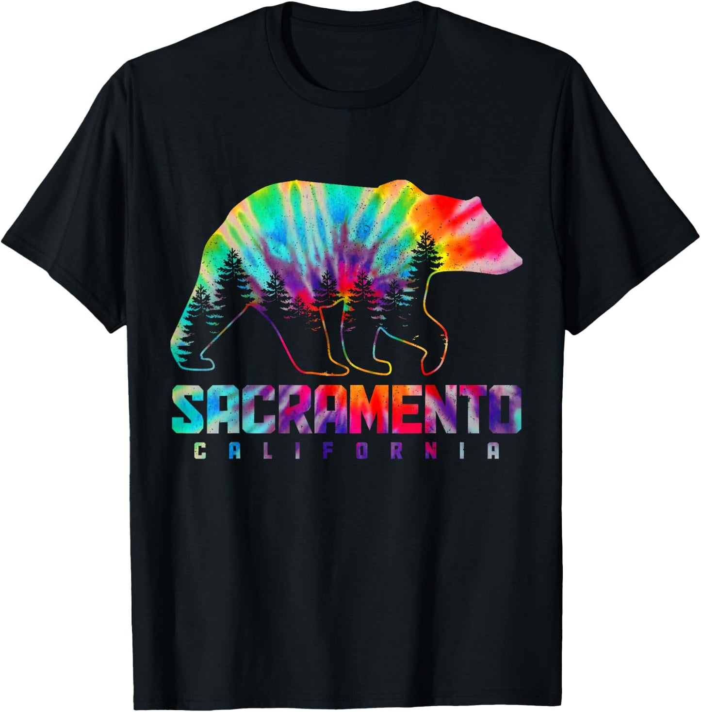 Sacramento California Tie Dye Bear Pride Outdoor Vintage T-Shirt - T-Shirt | Black