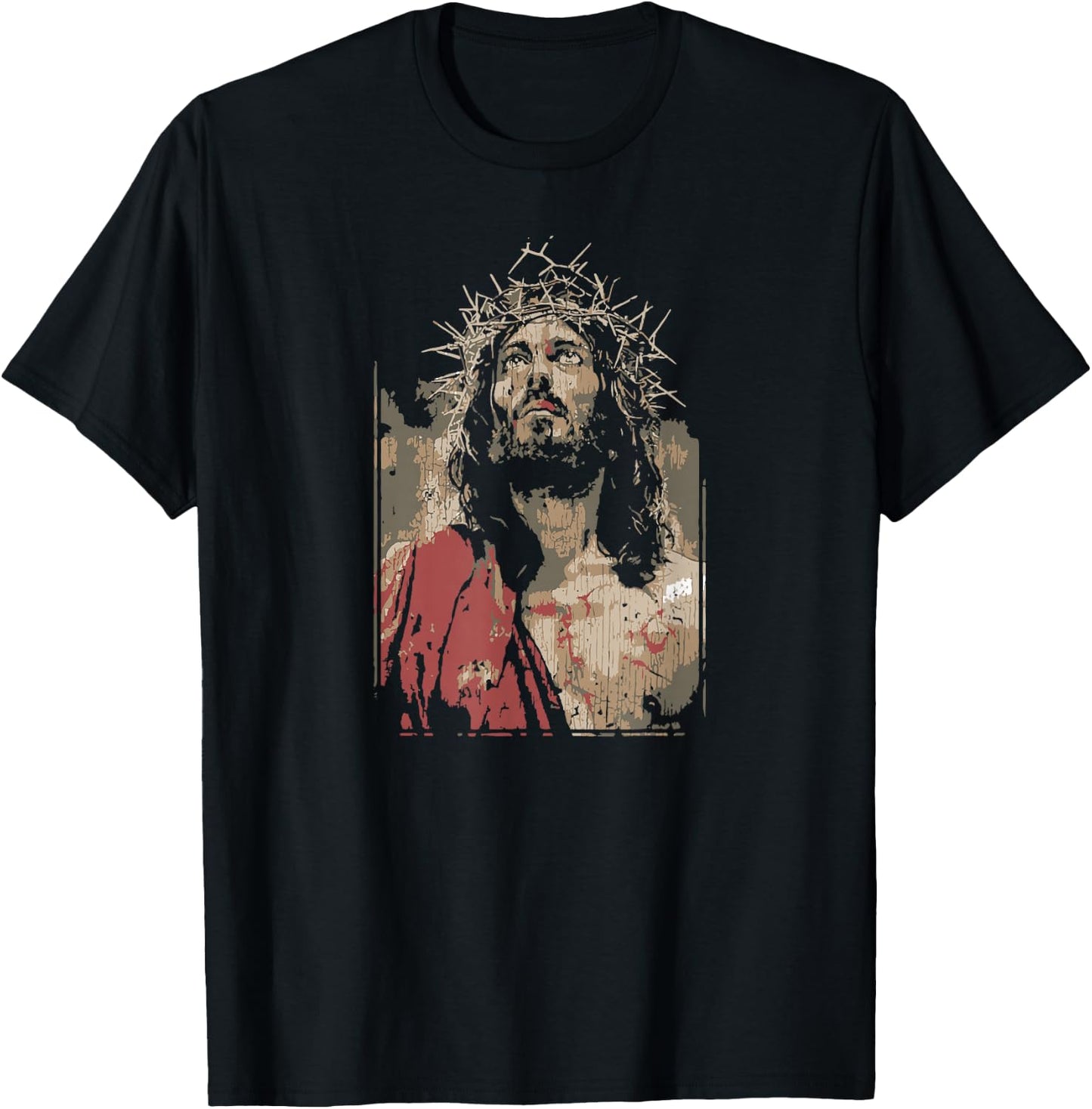 Face Of Jesus On A Cross With Crown Of Thorns T-Shirt - T-Shirt | Black