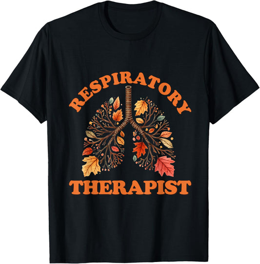 Fall Vibes Respiratory Therapy Life Lung Pumpkin Autumn T-Shirt - T-Shirt | Black