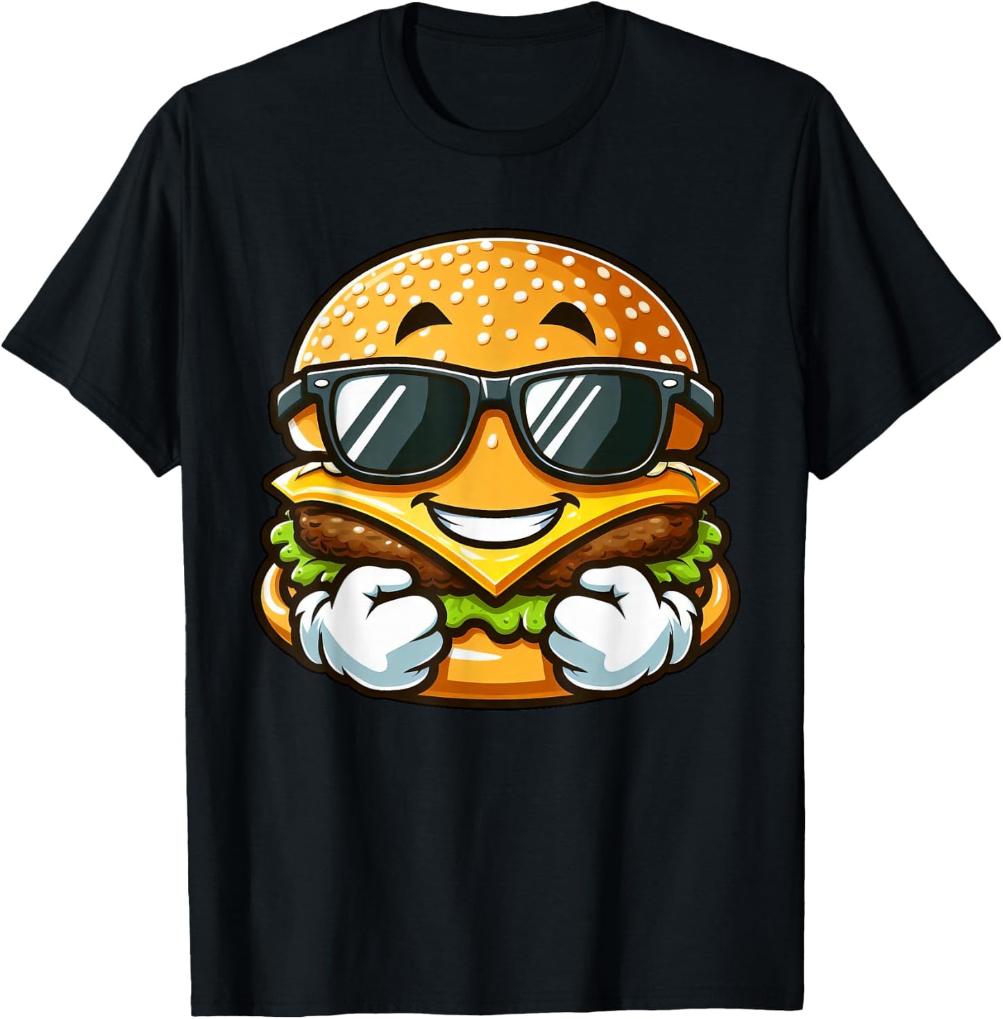 Cool Hamburger Cheeseburger with Sunglasses T-Shirt - T-Shirt | Black