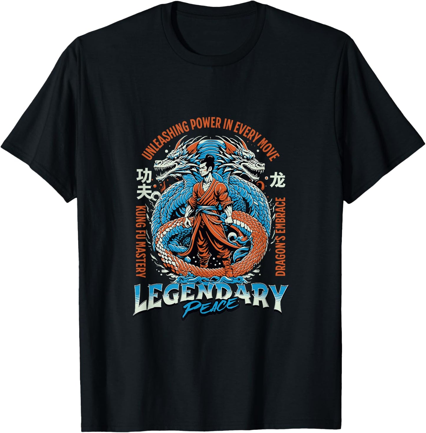 Kungfu Karate Chinese Martial Arts Dragon Warrior Positivity T-Shirt - T-Shirt | Black