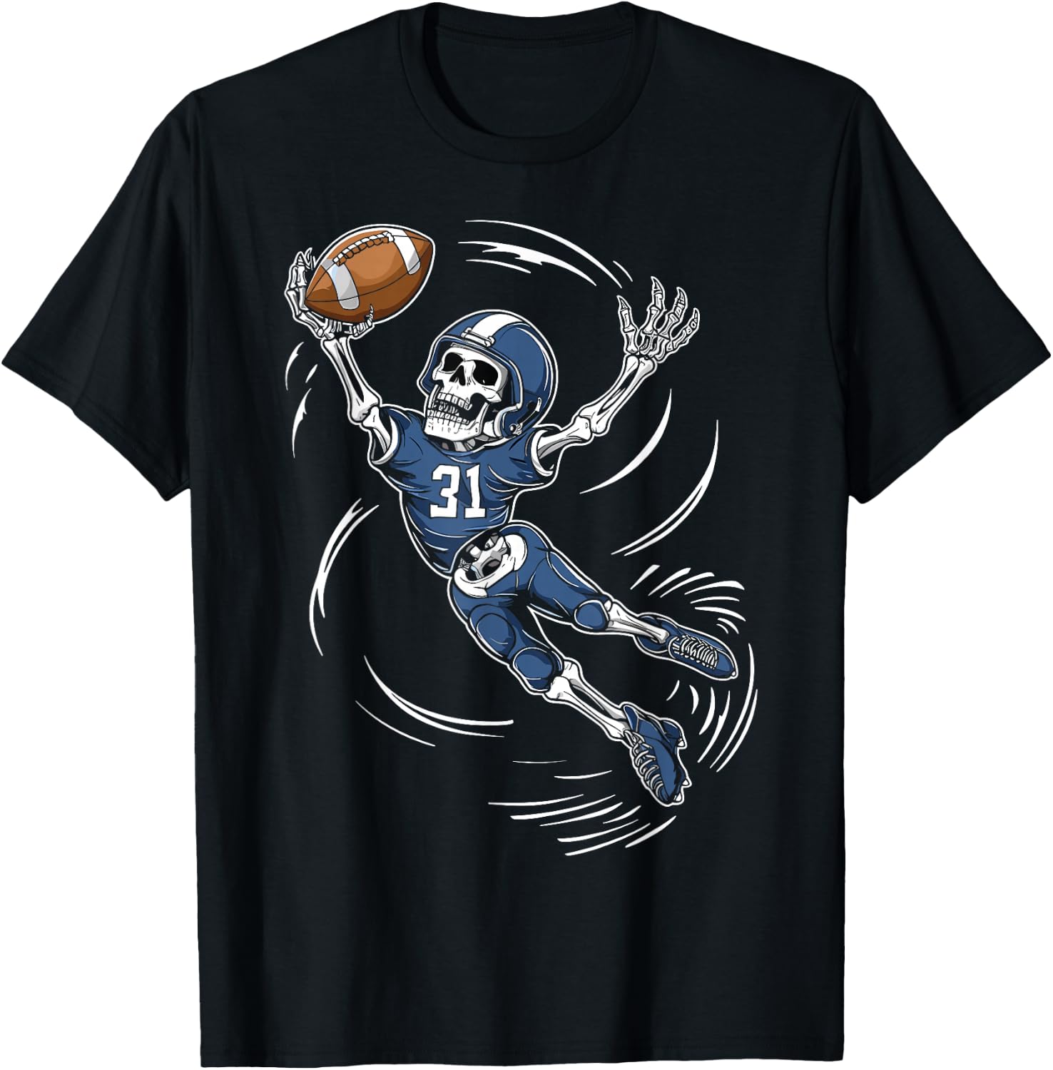 American Football Skeleton Halloween Men Boys Football Fan T-Shirt - T-Shirt | Black