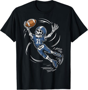 American Football Skeleton Halloween Men Boys Football Fan T-Shirt - T-Shirt | Black