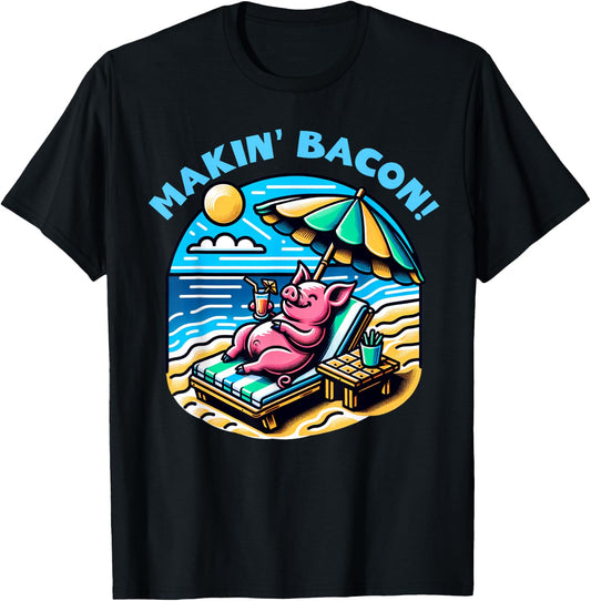 Makin' Bacon! Funny BBQ Meat Lover Pulled Pork Crispy Bacon T-Shirt - T-Shirt | Black