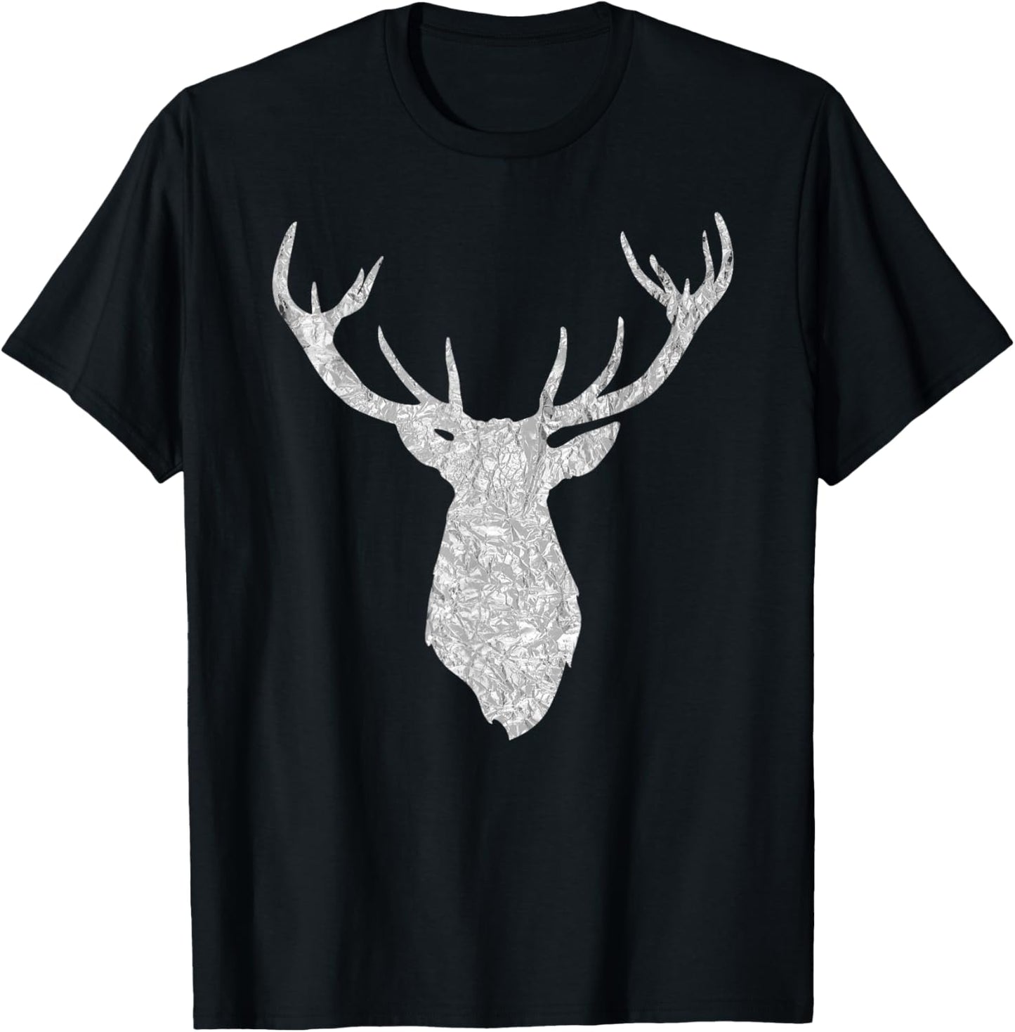 Buck Stag Deer Head Antlers Silver Gray Silhouette T-Shirt - T-Shirt | Black