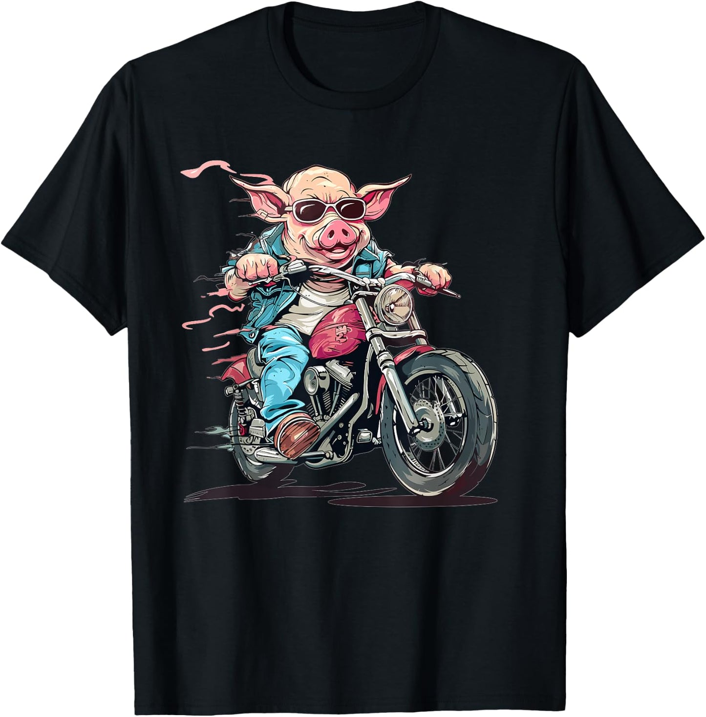 Funny Biker Pig Riding A Motorcycle T-Shirt - T-Shirt | Black