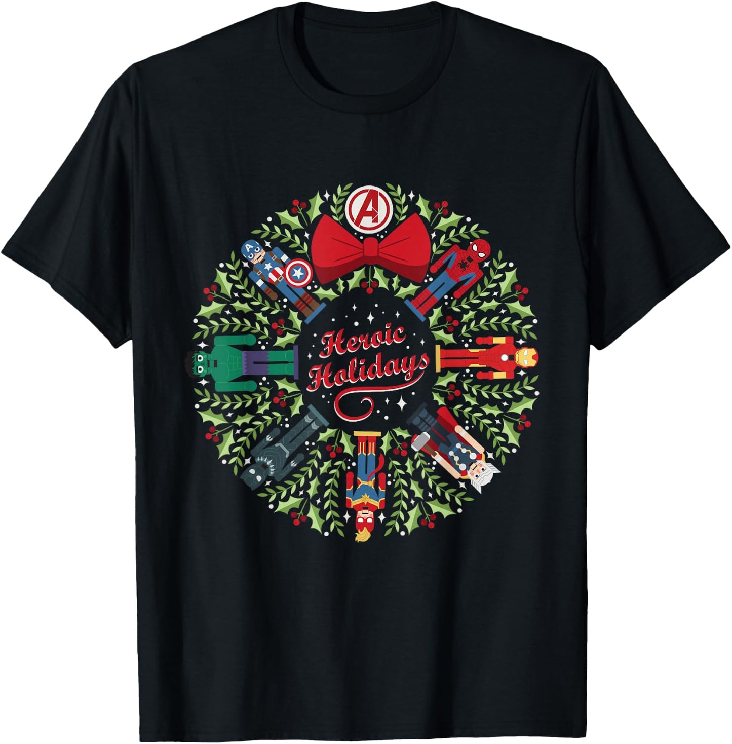 Marvel Christmas Avengers Nutcrackers Wreath Heroic Holidays T-Shirt - T-Shirt | Black