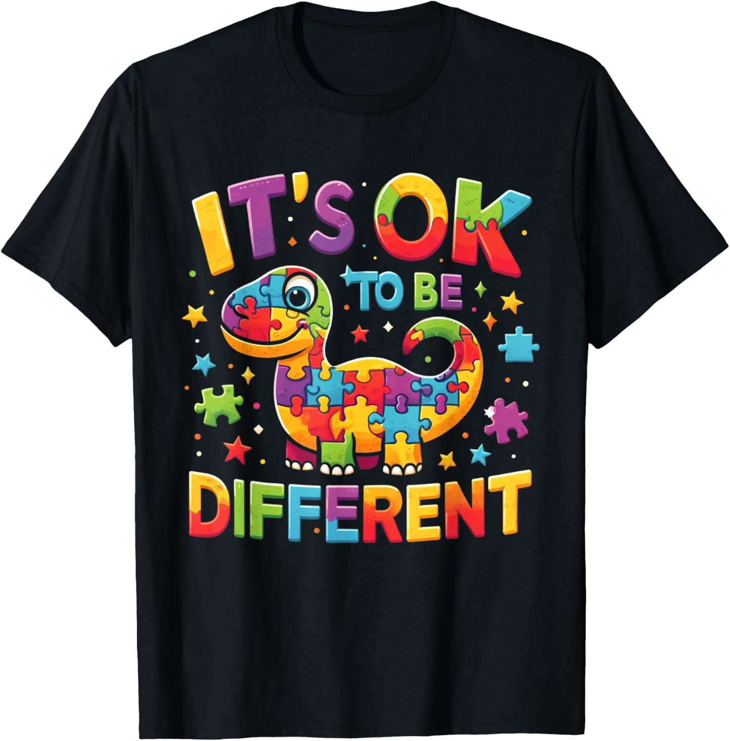 Its Ok To Be Different Autism Awareness Cute T Rex Dinosaur T-Shirt - T-Shirt | Black