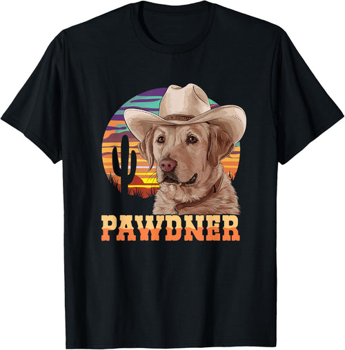 Pawdner Cowboy Lab Desert Sunset Labrador with Hat Dog Dad