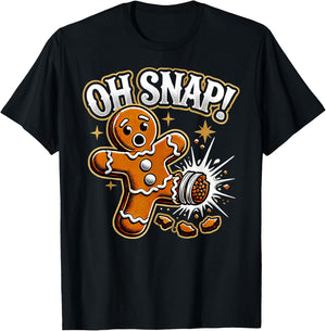 Oh Snap Gingerbread Man -Adult Black Cartoon Holiday Humorous Modern Classic Fit Short Sleeve T-Shirt - T-Shirt | Black
