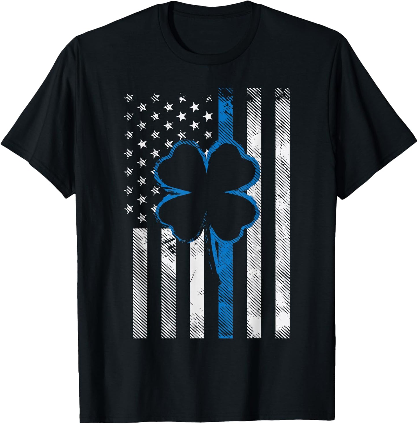 Thin Blue Line LE Cop Police Irish US Flag St Patricks Day T-Shirt - T-Shirt | Black