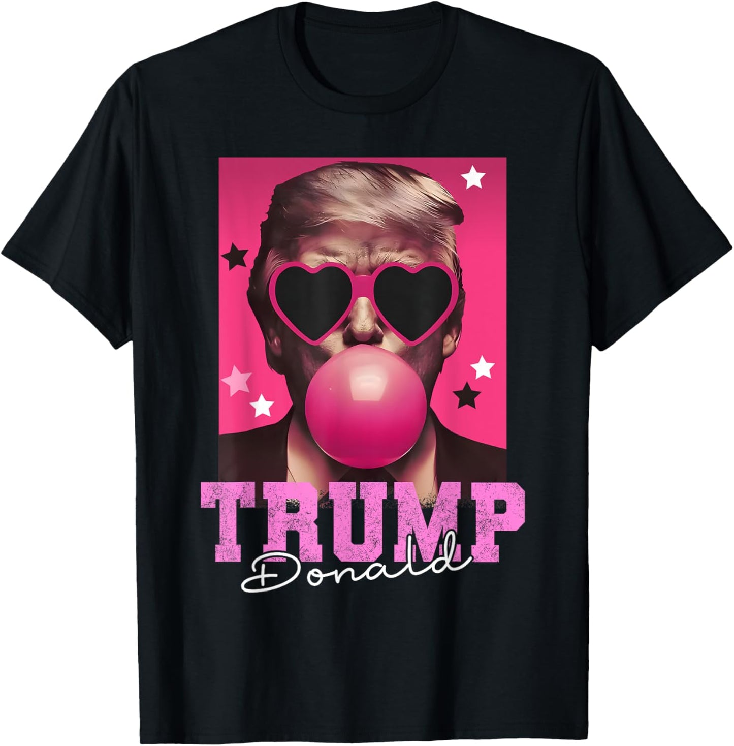 Funny Trump Pink Sunglasses Blowing Bubble Donald Trump 2024 T-Shirt - T-Shirt | Black