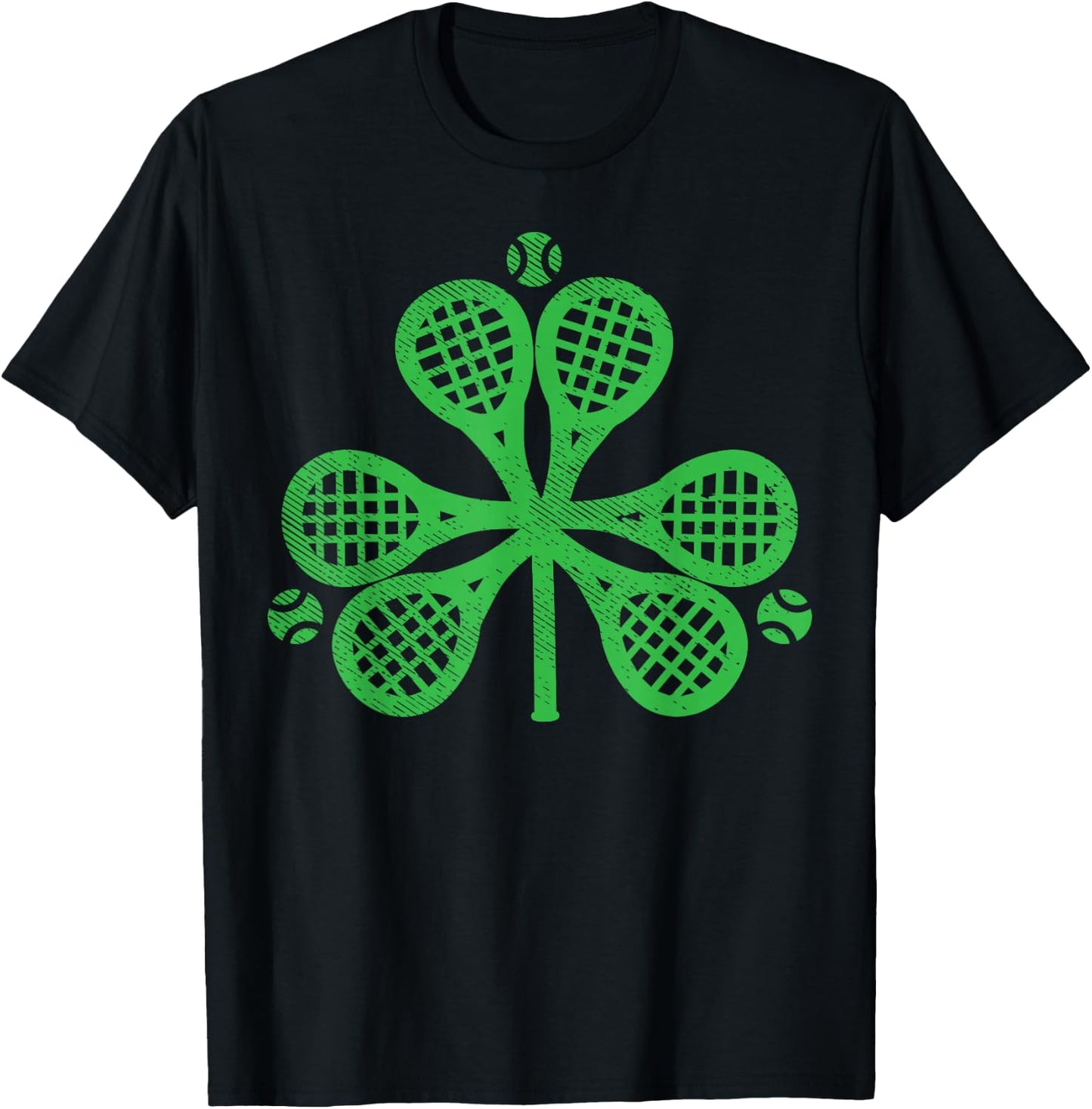 Tennis Shamrock Clover St Patricks Day Player Coach Gift T-Shirt - T-Shirt | Black