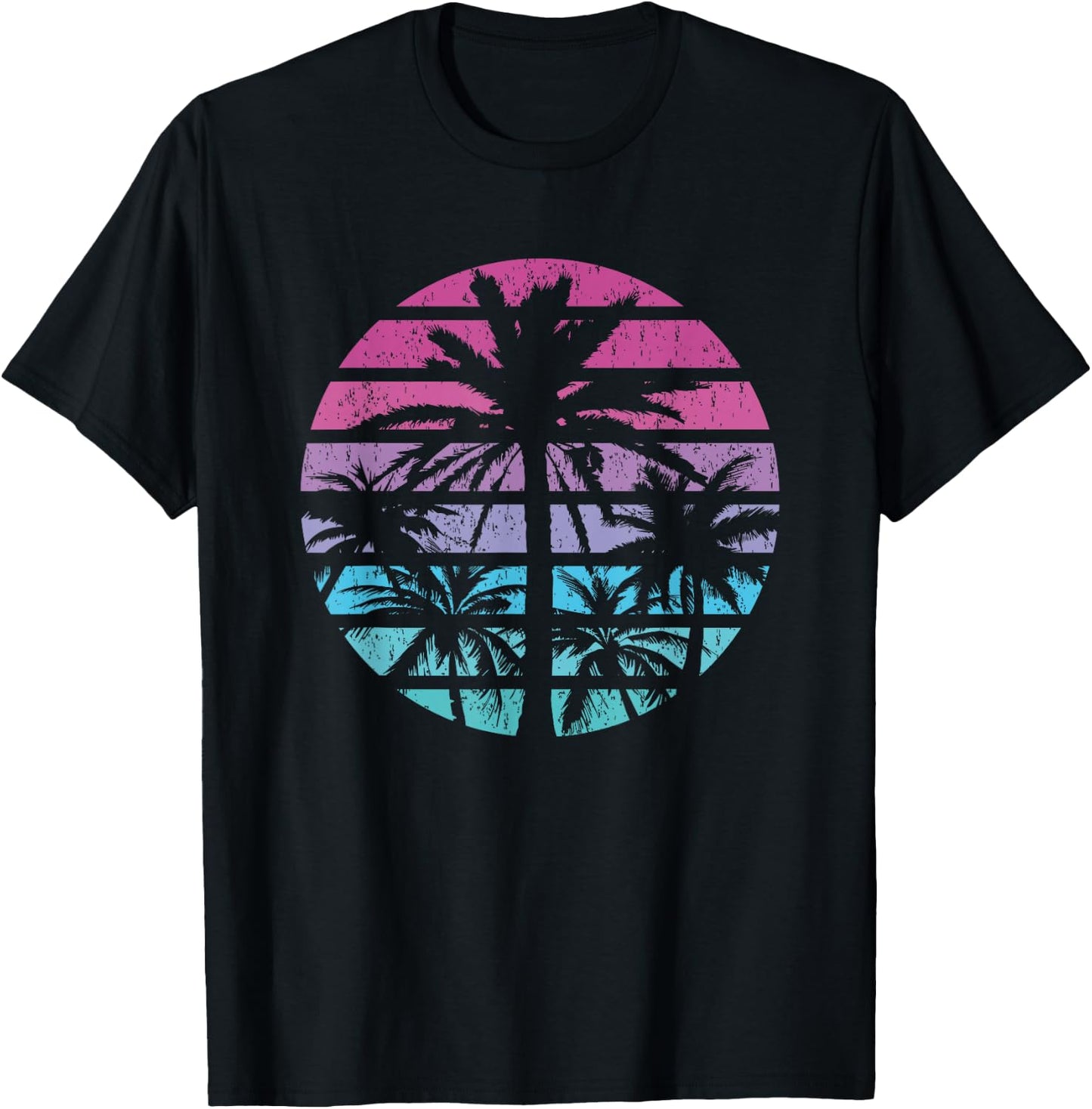 Palm Tree Retro Sunset Summer Beach Vintage Tropical Graphic T-Shirt - T-Shirt | Black