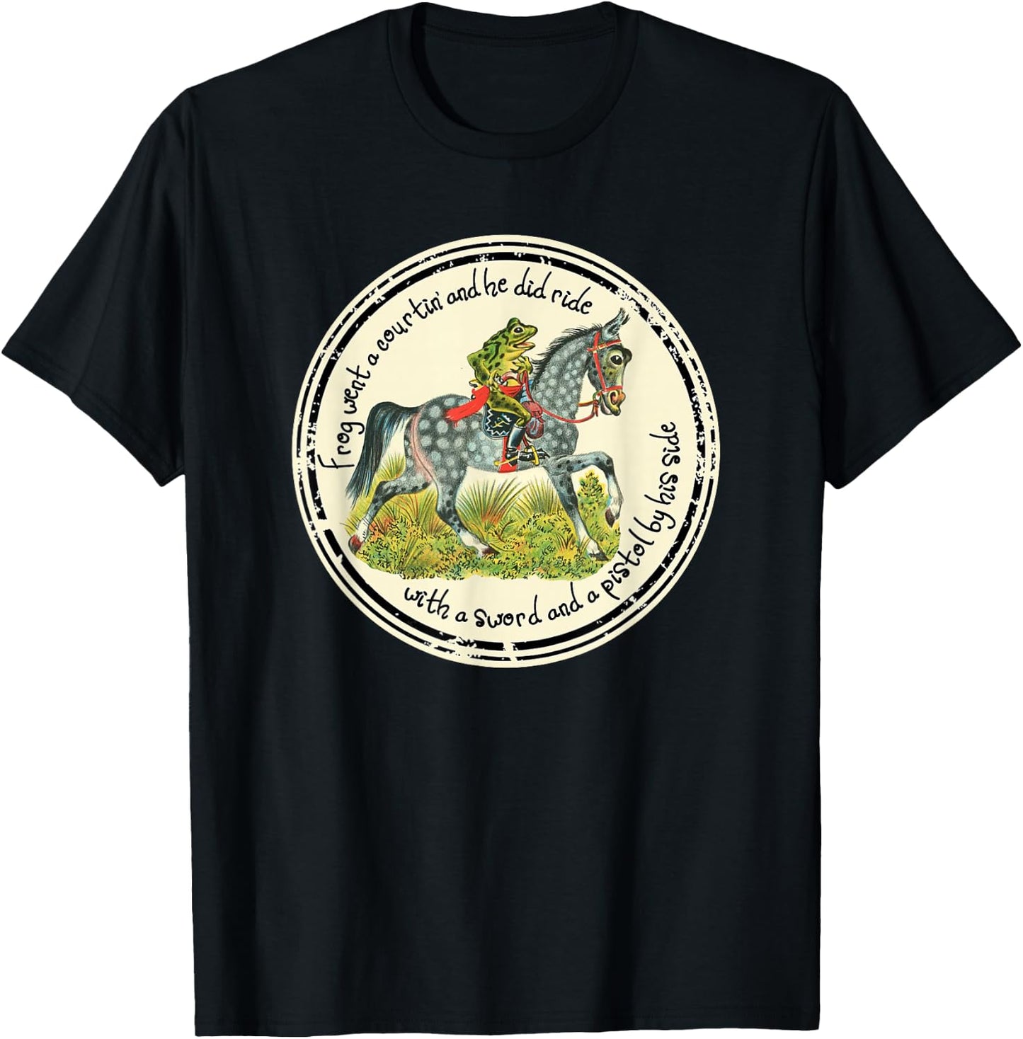 Frog Went a Courtin riding Horse with Sword Folk Tale T-Shirt - T-Shirt | Black
