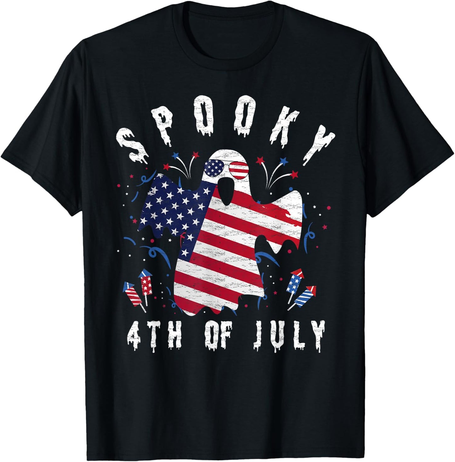 4th of July Spooky Funny Patriot Halloween Spooky Usa Flag T-Shirt - T-Shirt | Black