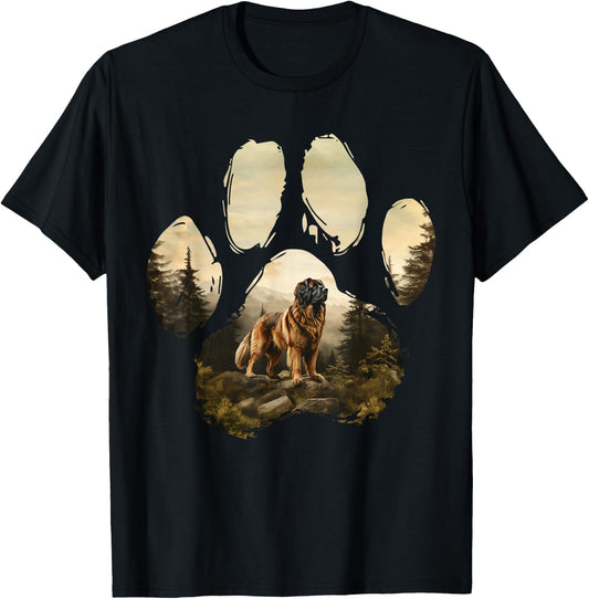 Leonberger Mountain Paw Design Dog Mom Dad Men Women Girls Kids T-Shirt - T-Shirt | Black
