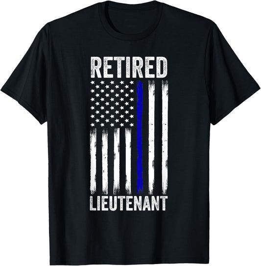 Retired Police Lieutenant Design Thin Blue Line Retirement T-Shirt - T-Shirt | Black
