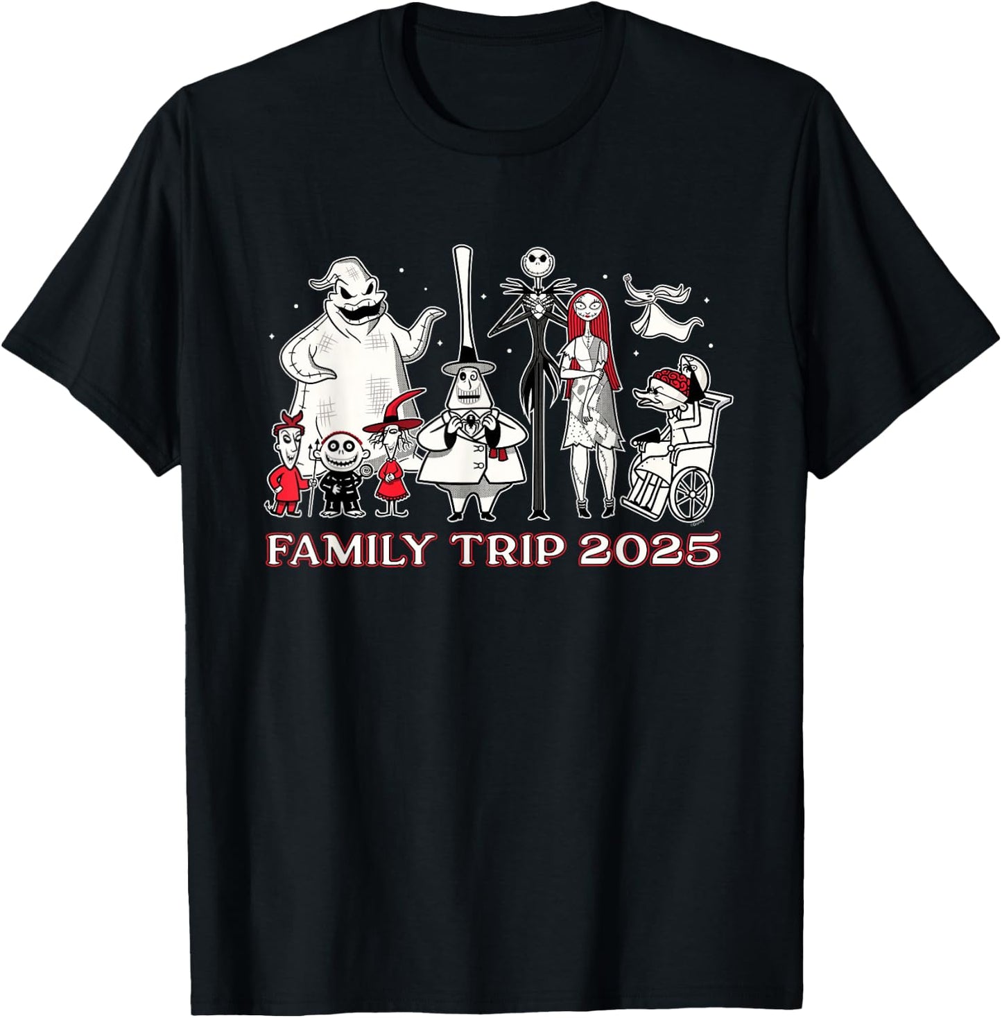 Disney The Nightmare Before Christmas B&W&R Family Trip 2025 T-Shirt - T-Shirt | Black