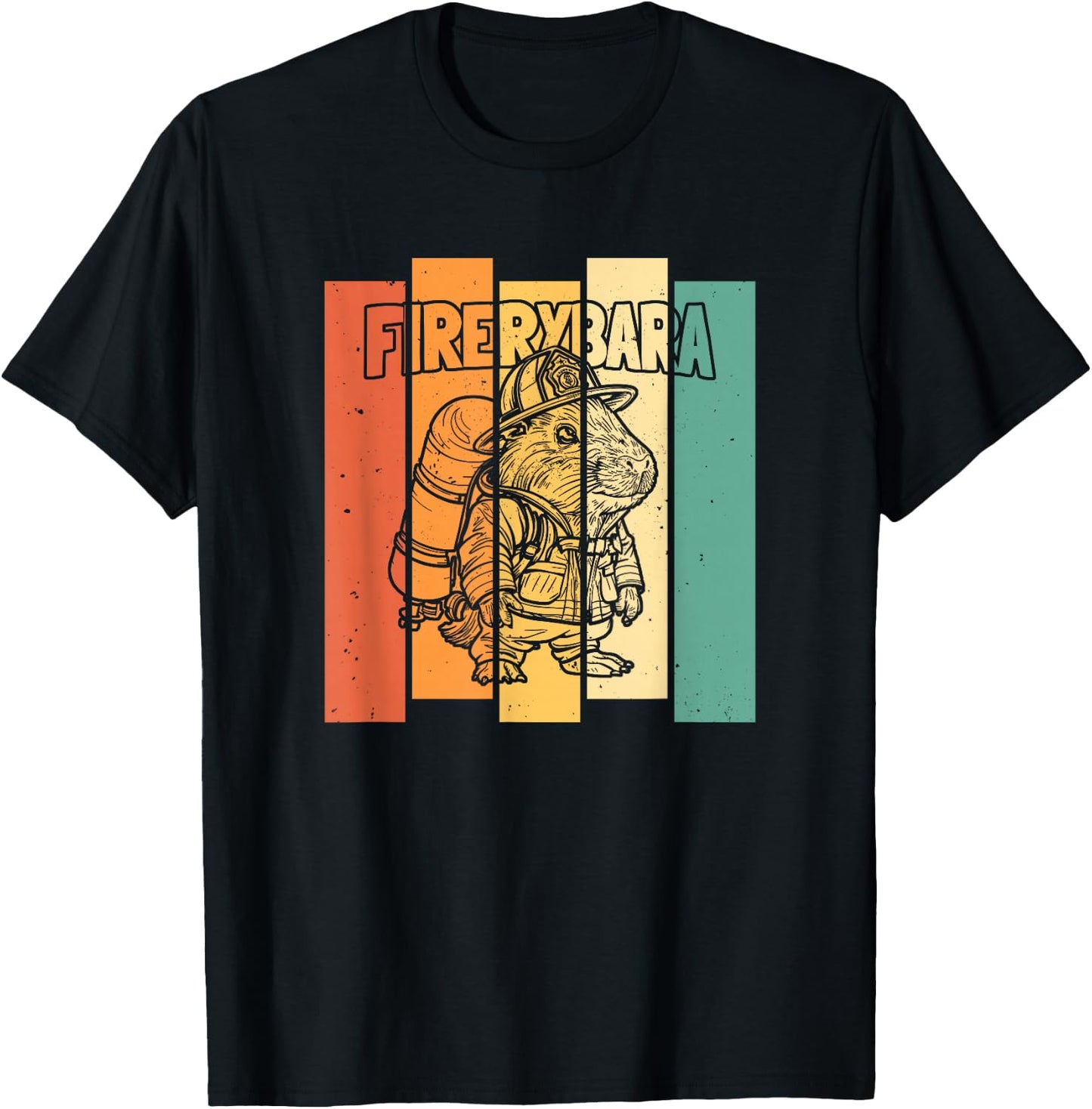 Firerybara - Fire Fireman Thin Red Line Firefighter Capybara T-Shirt - T-Shirt | Black