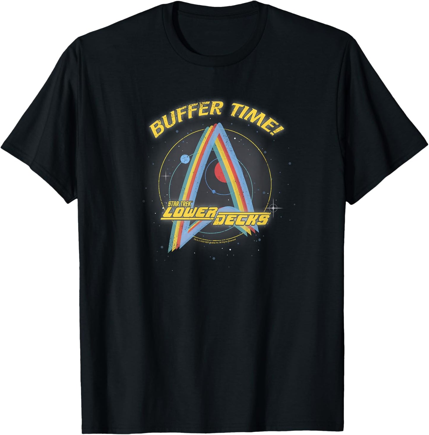 Star Trek: Lower Decks Buffer Time! Rainbow Badge Poster T-Shirt - T-Shirt | Black