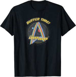 Star Trek: Lower Decks Buffer Time! Rainbow Badge Poster T-Shirt - T-Shirt | Black