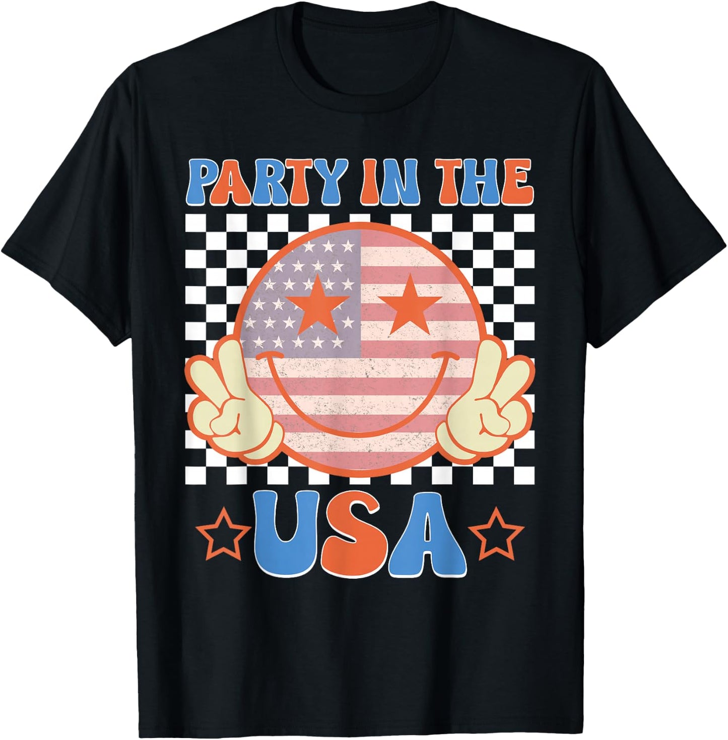 Party in the USA 4th of July Preppy Smile Kids Men Women T-Shirt - T-Shirt | Black