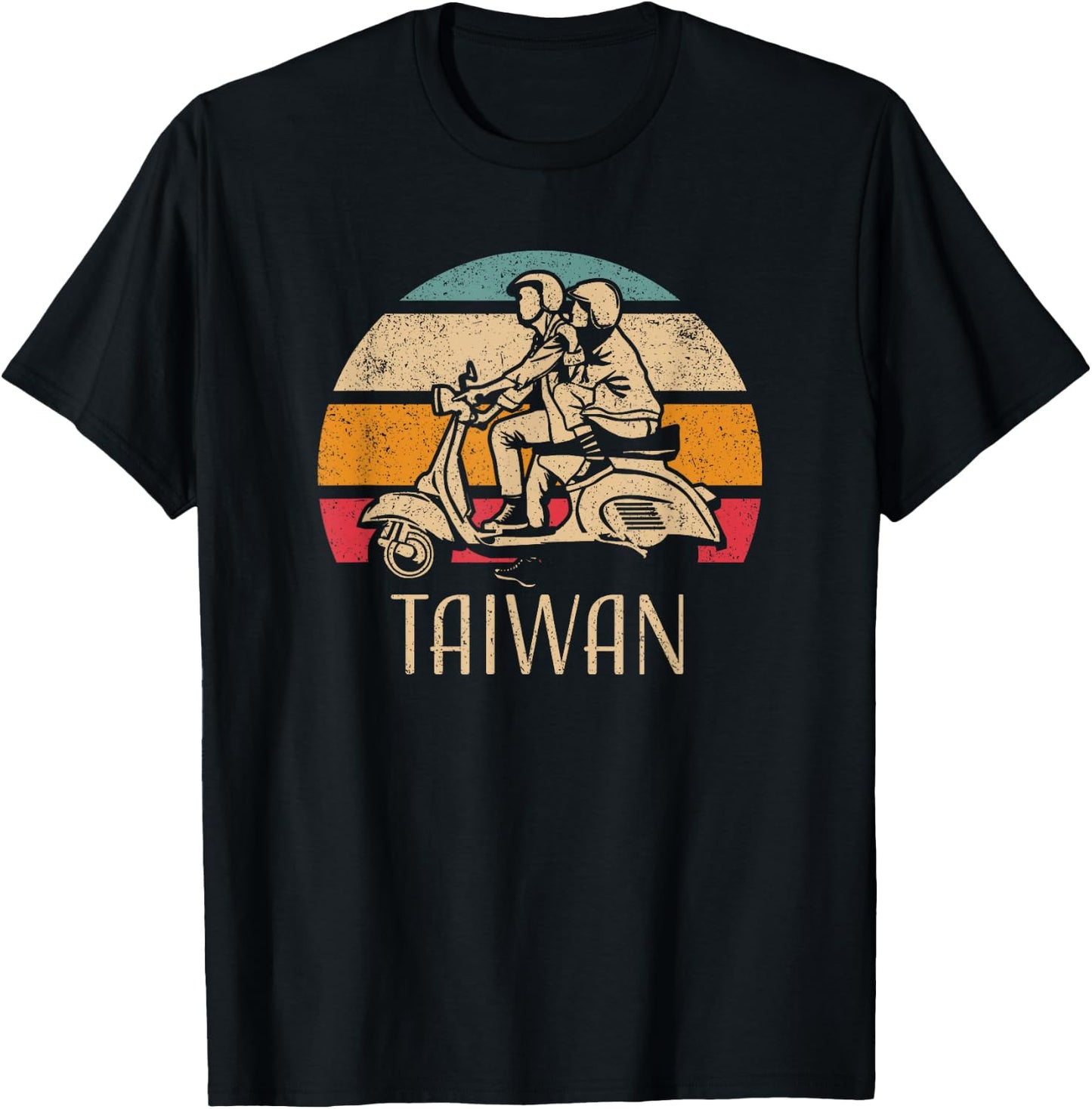 Taiwan Vintage Scooter Retro Sunset Distressed Design T-Shirt - T-Shirt | Black
