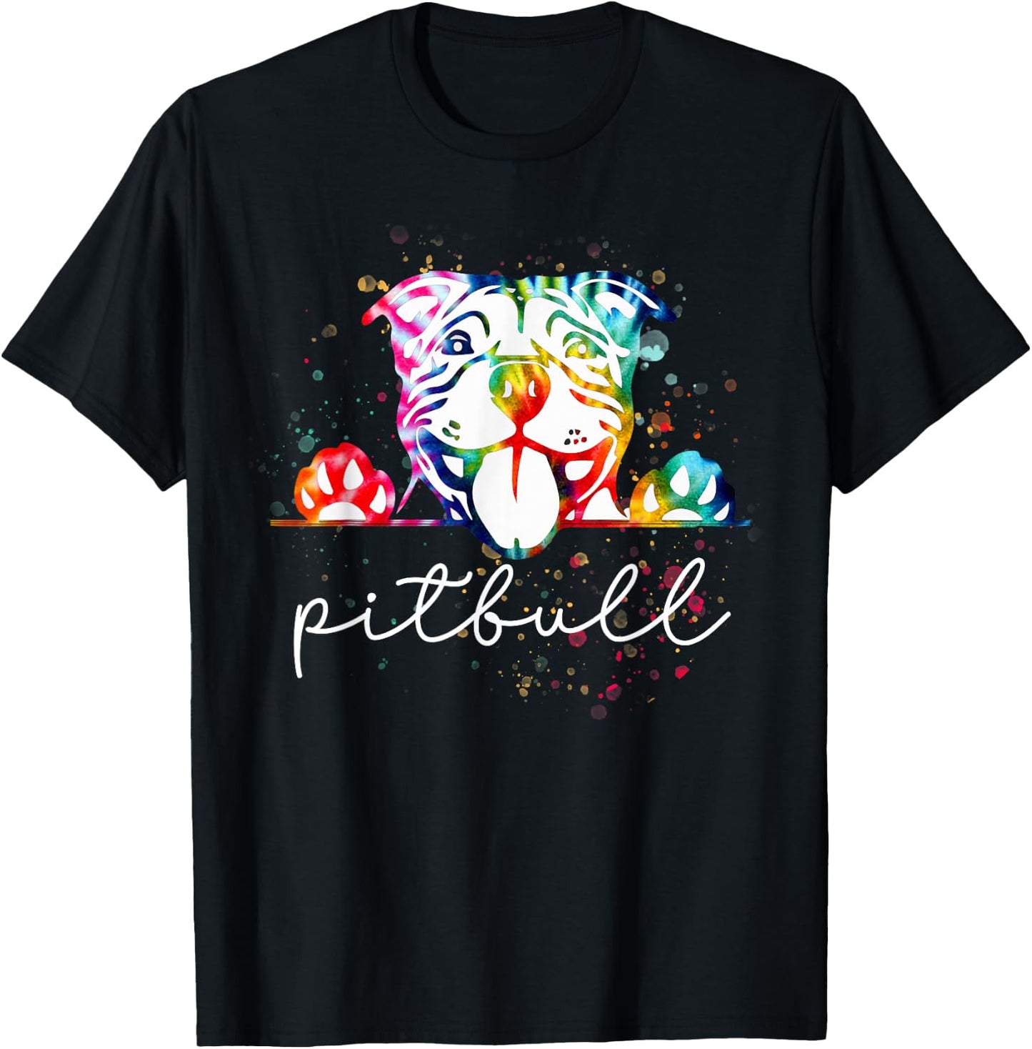 Pitbull Tie Dye Rainbow Dog Lover Men Women T-Shirt - T-Shirt | Black