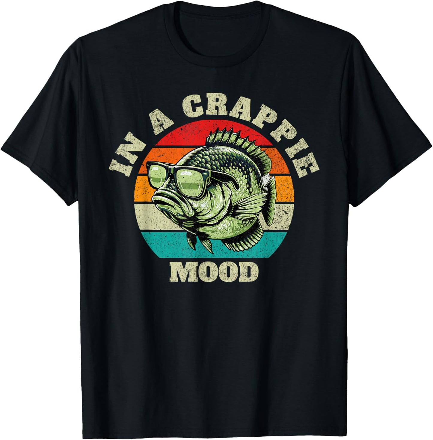 Funny In A Crappie Mood Retro Fishing Sarcastic Dad T-Shirt - T-Shirt | Black