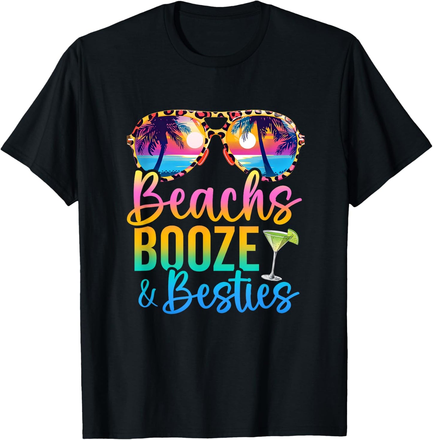 Girls Trip 2025 Funny Matching Beaches Booze Besties T-Shirt - T-Shirt | Black